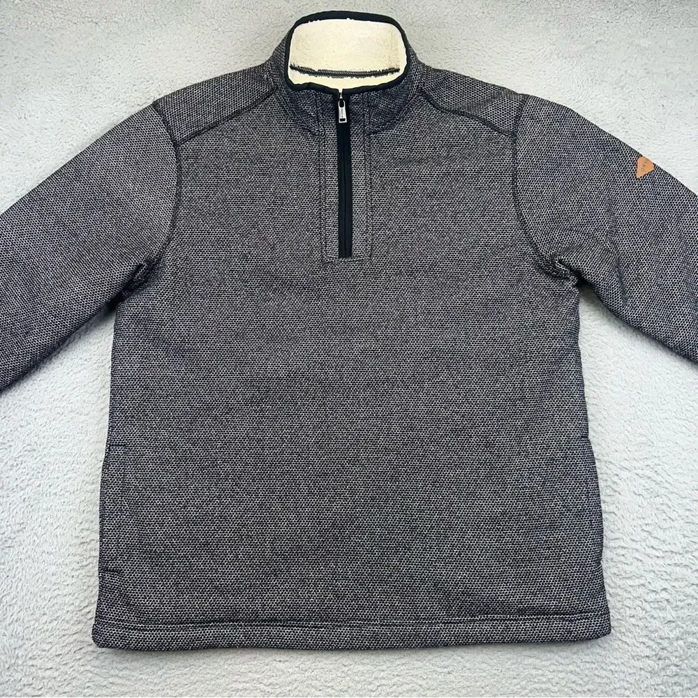 Orvis Sweater Mens Large Gray 1/4 Zip‎ Sherpa Lined Polyester Outdoor Hiking